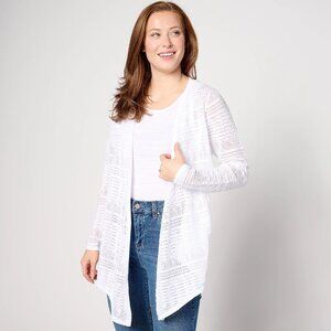 Joan Rivers Open-Front Crochet Sweater Cardigan - White (Sz XXS) a640657